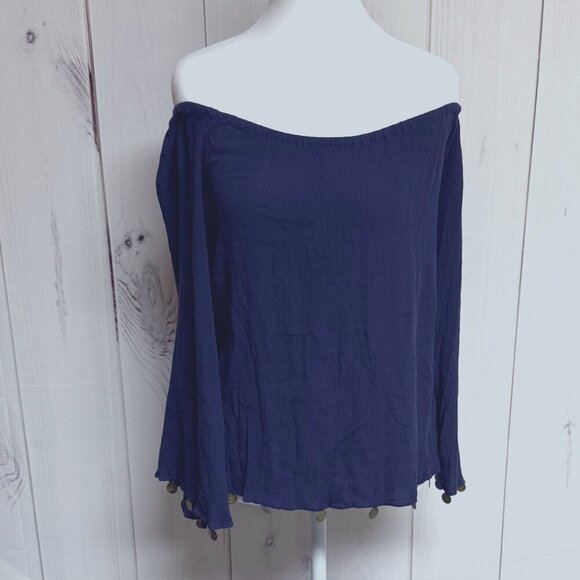 Lilly Pulitzer Delaney Off-Shoulder Top True Navy Size Large, Coin Detail | EUC - Picture 2 of 11